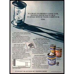 1985 Maxwell House Coffee Vintage Print Ad Hourglass Sand Blue Can Wall Art